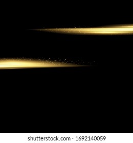 Stylish golden light effect. Abstract laser beams of light. Chaotic neon rays of light. Golden glitters. Isolated on transparent dark background. Vector illustration. EPS 10