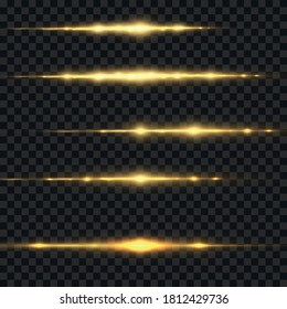 Stylish golden light effect. Abstract laser beams of light. Chaotic neon rays of light. Golden glitters. Isolated on transparent dark background. Vector illustration. EPS 10