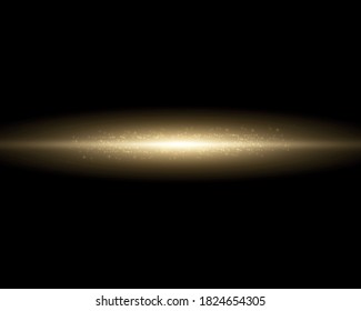 Elegante efecto de luz dorada. Vigas de luz láser abstractas. Caóticos neones de luz. Luces doradas. Aislado sobre fondo oscuro transparente. Ilustración vectorial. EPS 10