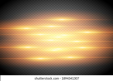 Stylish golden light effect. Abstract laser beams of light. Isolated on transparent dark background. Vector illustration. EPS 10