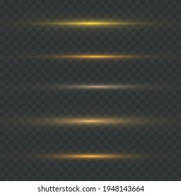 Stylish golden light effect. Abstract laser beams of light. Chaotic neon rays of light. Golden glitters. Isolated on transparent dark background. Vector illustration. EPS 10