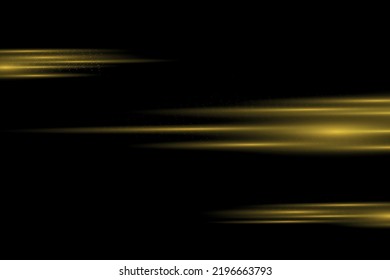 Stylish golden light effect. Abstract laser beams of light. Chaotic neon rays of light. Golden sequins. Isolated on a transparent dark background. Previous illustration. EPS 10