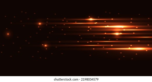 Stylish golden light effect. Abstract laser beams of light. Chaotic neon rays of light. Golden glitters. Vector illustration. EPS 10