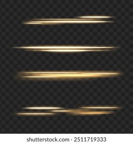 Stylish golden light effect. Abstract laser beams of light. Chaotic neon rays of light. Golden glitters. Isolated on transparent dark background. Vector illustration. EPS 10