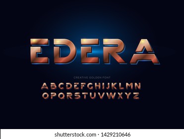 Stylish Golden Metal Alphabet Font In Sci Fi Style. Typography Modern Space Gold Font Set For Logo, Poster, Games, Interface And Movie. Vector Illustration. EPS 10