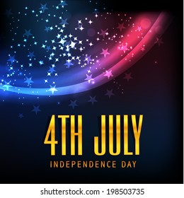 Stylish golden text 4th July on shiny national flag colors wave background for American Independence Day celebrations. 