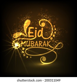 Stylish golden text Eid Mubarak on floral design decorated brown background for celebrations of muslim community festival.