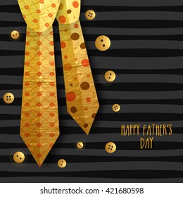 Stylish Golden Ties with Buttons for Happy Father's Day celebration.