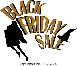stylish golden vector black friday sale typography with black woman lady silhouette for shopping promotions poster and advertisment