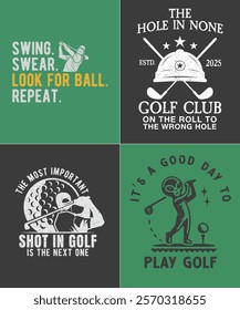 Stylish golf t-shirt design featuring a sleek, modern look with minimalist graphics and bold typography. The design incorporates a golf club and ball motif seamlessly integrated with dynamic lines, em