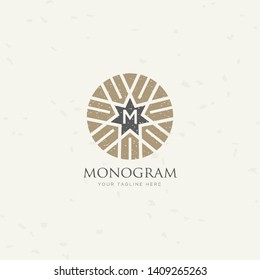 Stylish and graceful floral monogram design , Elegant line art logo , vector template. 