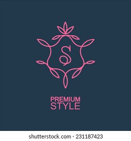 Stylish and graceful floral monogram design , Elegant line art logo design, vector template