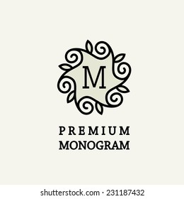 Stylish and graceful floral monogram design , Elegant line art logo design, vector template