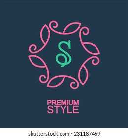 Stylish and graceful floral monogram design , Elegant line art logo design, vector template