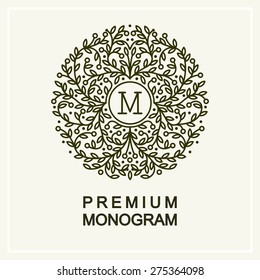 Stylish And Graceful Floral Monogram  , Elegant Line Art Logo Design, Vector Template