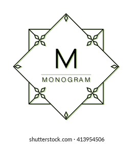Stylish and graceful monogram design , Elegant line art logo design, hipster minimal vintage linear frame , border , label , vector template illustration