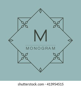 Stylish and graceful monogram design , Elegant line art logo design, hipster minimal vintage linear frame , border , label , vector template illustration
