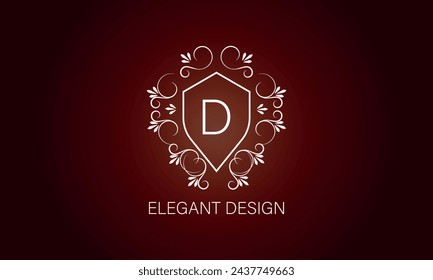 Stylish graceful monogram , Elegant line art logo design in Art Nouveau style with letter D. Concept for boutique, hotel, restaurant, floral shop, jewelry, fashion, wine, heraldic, emblem