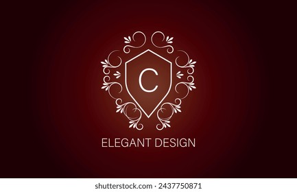 Stylish graceful monogram , Elegant line art logo design in Art Nouveau style with letter C. Concept for boutique, hotel, restaurant, floral shop, jewelry, fashion, wine, heraldic, emblem