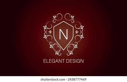 Stilvolles, anmutiges Monogramm , Elegante Linie Art-Logo-Design im Jugendstil mit Buchstabe N. Konzept für Boutique, Hotel, Restaurant, Blumengeschäft, Schmuck, Mode, Wein, Wappenbild, Emblem