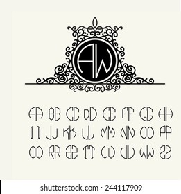 Stylish  graceful monogram , Elegant line art logo design in Victorian Style