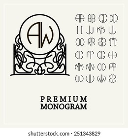 Stylish  graceful monogram , Elegant line art logo design in Art Nouveau style