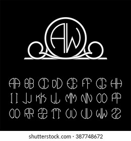 Stylish  graceful monogram made of wide white stripes Overlapping with shadows.  Elegant line art logo design . Set  template letters to create monograms of two letters in scribed in a circle.