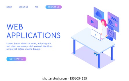 Stylish gradient isometric vector Web Applications illustration. 