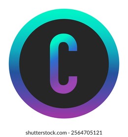 Stylish gradient letter C with a purple-to-green transition in a dark circle surrounded by a colorful gradient border. Ideal for branding, logos, and innovative graphic projects.