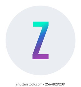 Stylish gradient letter Z blending vibrant turquoise and purple shades on a white circular background. Great for modern graphic design and artistic projects.