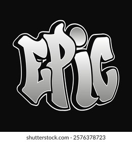 Stylish graffiti art featuring the word epic in bold letters on a black background with a shiny silver finish