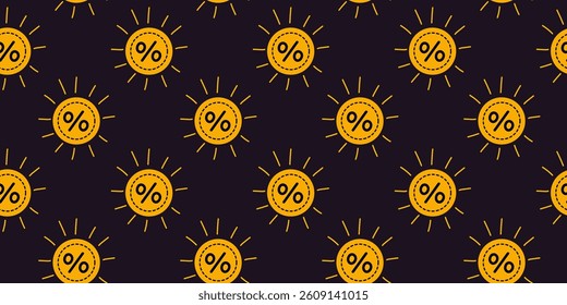 Stylish graphic design featuring sun icons with percentage signs on a dark background