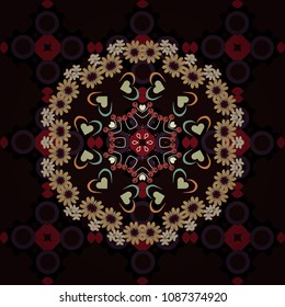 Stylish graphic design. Seamless abstract floral pattern. Geometric flower raster ornament. Orange, red and brown background.