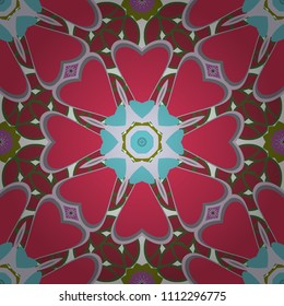 Stylish graphic design. Seamless abstract floral pattern. Geometric flower vector ornament. Red, green and beige background.