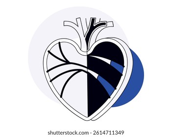 Stylish graphic heart design celebrates World Heart Day. A stylized heart shape, featuring intricate black and gray outlines, with an orange-yellow interior and black accents, highlights World Heart D