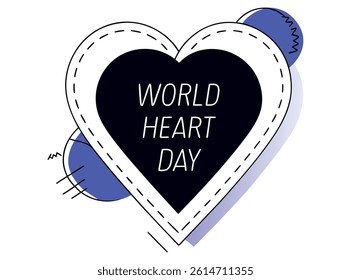 Stylish graphic heart design celebrates World Heart Day. A stylized heart shape, featuring intricate black and gray outlines, with an orange-yellow interior and black accents, highlights World Heart D