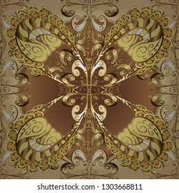 Stylish graphic pattern. Floral pattern. Wallpaper baroque, damask. Golden elements on brown and beige colors. Seamless vector background.