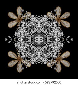 Stylish graphic pattern. Floral pattern. Wallpaper baroque, damask. Vector background. Golden elements on black background.