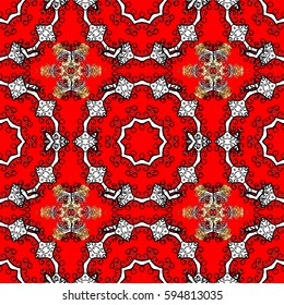 Stylish graphic pattern. Floral pattern. Wallpaper baroque, damask. Seamless vector background. Golden elements on red background.