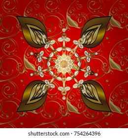 Stylish graphic pattern. Floral pattern. Wallpaper baroque, damask. Seamless vector background. Golden elements on red, brown and yellow colors.