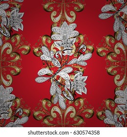 Stylish graphic pattern. Golden elements on red background. Wallpaper baroque, damask. Floral pattern. Seamless vector background.