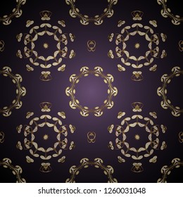 Stylish graphic pattern. Seamless vector background. Wallpaper baroque, damask. Floral pattern. Golden elements on gray and purple colors.