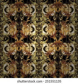Stylish graphic pattern. Seamless vector background. Floral pattern. Wallpaper baroque, damask. Golden elements on colors.