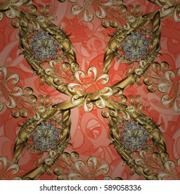 Stylish graphic pattern. Seamless vector background. Golden elements on background. Floral pattern. Wallpaper baroque, damask.