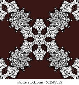 Stylish graphic pattern. Seamless vector background. Whiteen elements on brown background. Floral pattern. Wallpaper baroque, damask.