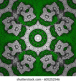 Stylish graphic pattern. Vector background. White elements on green background. Floral pattern. Wallpaper baroque, damask.