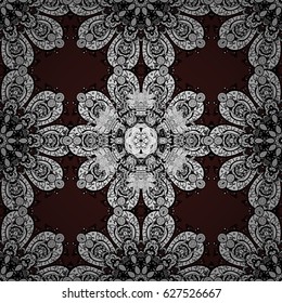 Stylish graphic pattern. Vector background. White elements on brown background. Floral pattern. Wallpaper baroque, damask.