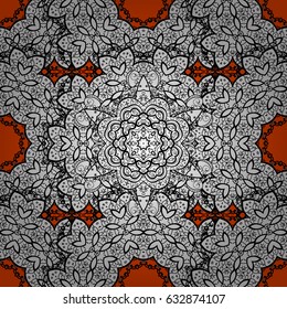 Stylish graphic pattern. Wallpaper baroque, damask. White elements on orange background. Seamless vector background. Floral pattern.