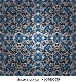 Stylish graphic pattern. White elements on blue background. Floral pattern. Seamless vector background. Wallpaper baroque, damask.