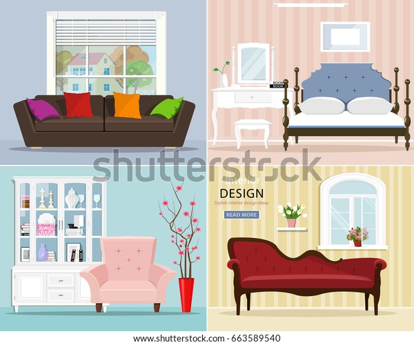 Stylish Graphic Room Set Bedroom Bed Stock Image Download Now